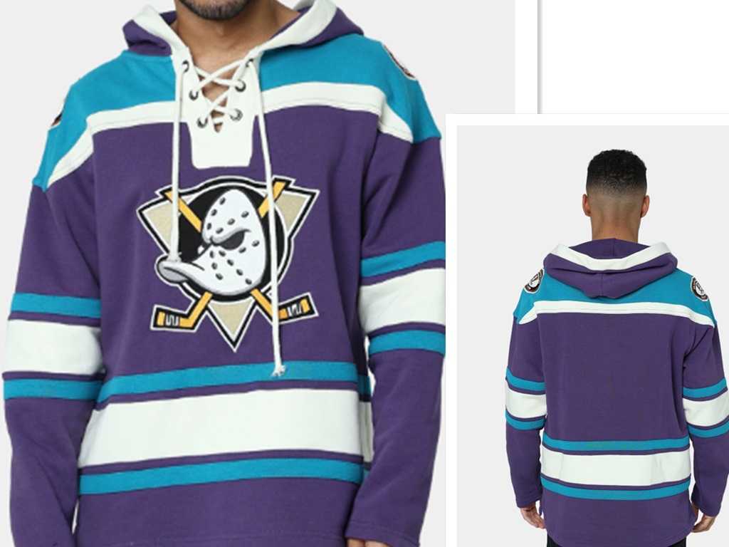 Anaheim Ducks Purple Men's Customized All Stitched Hooded Sweatshirt-0